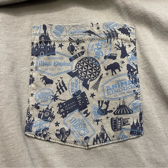 Disney Parks Shirt Adult Extra Large Gray Blue Pocket Graphics Crew Neck Mens - Picture 4 of 10